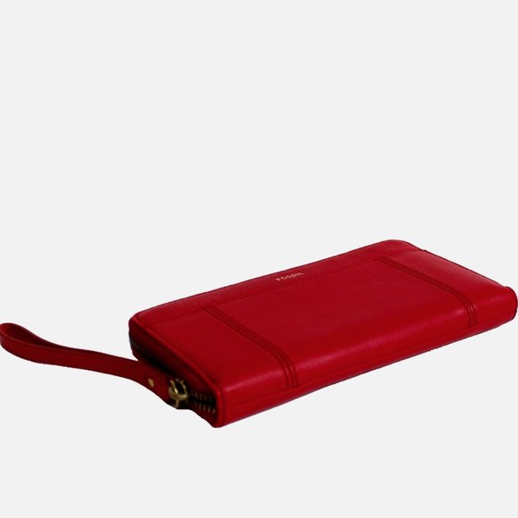 Fossil Jori RFID Leather Flap Clutch Wristlet Wallet Red - Picture 4 of 6